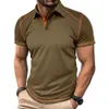 Moletom masculino respirável hidratante polo camisa verão topos todos os dias casual camiseta bloco de cor lapela 240321