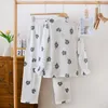 Home Clothing Sunflower Printed Blue Yellow Colors Women's Sleepwear Pajamas Set For Spring And Autumn Cardigan Long Sleeved Pants