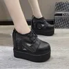 Casual Shoes Spring Women Ankle Boots 2024 Fashion Winter Ladies Platform 10cm High Wedges Leather Woman Chunky Black Sneakers