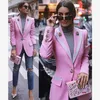 HIGH STREET est Fashion Designer Blazer Womens Long Sleeve Floral Lining Rose Buttons Pink Outer Jacket 240318