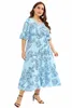 Flare Manches Plus Taille Dres V-Cou Femmes Imprimé Vacances Plage Dr Office Lady Élégant Fi Casual Printemps Eté S5jV #