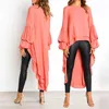 Damesblouses met lange mouwen, onregelmatig chiffon overhemd, mode, losse effen pofmouwen, top, O-hals, trui, grote maten, elegant