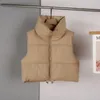 Chalecos de mujer Chaqueta térmica para mujer Elegante abrigo de chaleco de cuello de soporte de invierno con cierre de cremallera acolchado engrosado Sin mangas para el frío