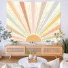 Arazzi Boho Sun Arazzo da parete retrò anni '70 astratto a strisce estetico alba vintage per camera da letto soggiorno