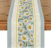 Bordslöpare Easter Blue Flowers Daisy Spring Linen Dresser Scarf Decor Seasonal Summer Holiday Kitchen Dining Party YQ240330