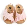 Sandaler Baby Girl Summer Sandals Cute Toddler Spädbarn Solid Color Ruffle Flats Non-Slip Soft Sole First Walkers 240329