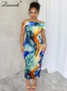 Urban Sexy Dresses Znaiml Fashion Tie Dye Off Shoulder Print Midi Dress Womens Summer Vacation Beach Female Birthday Evening Gown Club Vestido yq240330