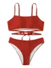 Maillots de bain pour femmes 2024 2 pièces maillot de bain couleur unie croix bikini ensemble rembourrage deux maillot de bain