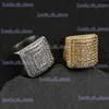 Anelli a fascia Hip Hop Bling Iced Out Acciaio inossidabile Arco Quadrato Anelli per dito per uomo Rapper Gioielli Colore oro Trasporto di goccia T240330