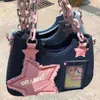 Y2K Vintage Shoulder Bag Korean Fi Underarm Harajuku Star Tote Denim Bag Chain Ladies Bags Zip Purses Handbags Women 93ar#