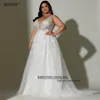 Robe de mariée en dentelle Boho, grande taille, manches de mariée, ligne A, col en V, courbe blanche, 2023, i95s #