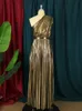 Eleganckie kobiety nawet DRES Luksusowe Maxi LG metaliczne plisowane Dr One Rameer Slevel Premium Lśniące suknie Shinkie Snows D4ZQ#