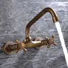 Bathroom Sink Faucets Antique Copper Color Wall Mounted Water Outlet All Cold And Rotatable Retro