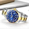 FANMIS mens luxury watch with rotatable bezel sapphire glass luminous quartz silver gold dual color stainless steel watch