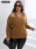 Gibsie Plus Size Drop Schouder Uitgesneden V-hals Trui Vrouwen 2023 Herfst Winter Casual Zwart Grijs Dames Gebreide Jumper Truien N25H #