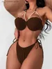 Women's Swimwear 2024 Sexy White Bikini Women Pearls Swimwear Black Push Up Bathing Suit Swimsuit Female Solid Underwired Bra Cup Bikini Set T240330