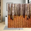 Duş Perdeleri Sonbahar Huş Ağaçları Orman Perdesi Yaprak Döşemeli Akarsu Sahnesi Banyo Dekoratif Kumaş Yıkanabilir Kumaş Kancalar