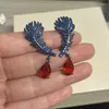 Boucles d'oreilles pendantes bilinéaire mode feuille bleu Royal avec boucle d'oreille en Zircon rouge Danling pour les femmes