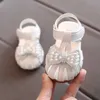 Sandales d'été pour bébés filles, chaussures à fond souple, avec nœud mignon, à la mode, avec perles, pour premiers pas, 240329