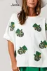 2024 Spring Clover Hat Sequin Top Cotton Comfort Tshirt Kort ärm Löst T-shirt för kvinnor 240320