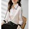 Camicette da donna Camicia in chiffon alla moda elegante 2024 Top ricamato con colletto rovesciato a maniche lunghe coreano autunno