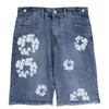 Jeans masculinos high street oversized floral curto streetwear lavado flor impresso denim shorts para masculino verão bottoms