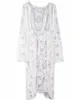 Dress Beach White Lace Summer Maxi Dress Women Long Sleeve Beach Cover Up Sexy See Through Boho Bikini Beachwear Cover-ups 240321