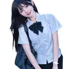 Koreaanse vrouwen Shirt Jk School Meisje Uniformen Top Sexy Wit Blauw Slanke Taille Terug Band LgShort Mouw Pak Anime Cos kostuum q5xt #