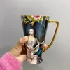 Mugs European Style Artistic Oil Painting Ceramics Coffee Gift Beer Mug Western Pattern Beautiful Woman Cup