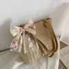 Mulheres vintage tecido bolsa de ombro cor sólida rendas ribb tote bolsas de vime boho saco de palha para o verão praia lidar com sacos bege n5OX #