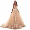 Seksowne eleganckie ślubne Dres Spaghetti Paski Bridal Bride Dr Lace Vestidos de Novia Backl Lg Tragulle Tiulle MUJER O6MN#