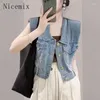 Gilets pour femmes Printemps Mode Slim Vintage Court Vêtements d'extérieur Western Blue Denim Gilet Femmes Top Casual Manteau sans manches Vêtements