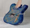 Promotion Crook Brad Paisley Signature Blue Sparkle Paisley Electric Guitar Maple Neck Transparent Pickguard Chrome Hardw6801890