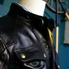 Мужские куртки Tailor Brando J-66 Итальянская кожаная ассоциация из коровьей кожи растительного дубления средней длины с воротником-стойкой в стиле сафари Байкерская куртка
