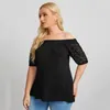 plus la taille sexy sl cou élégant haut d'été femmes dentelle patchwork demi manches blouse décontractée t-shirt t-shirt grande taille vêtements 8xl r3Rk #