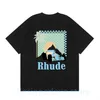 Mens Rhude T Shirt Designer Man Designs Streetwear Black O Neck White Cream Beach Holiday Trendy Tshirts Outfit Rhud Shirts Graphic Tees for Men