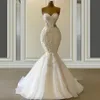 2024 Sexy Vestido De Novia Meerjungfrau Brautkleider Formale Brautkleider Schatz Stickerei Spitze Applikationen Kristall Perlen Luxus Illusion Sweep Zug