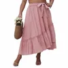 2024 New Spring Summer Plus Size Women Clothing Casual Ruffle Skirts Refreshing Pink Elastic Waisted A Line Skirt q1UE#