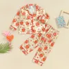 Crianças da criança menina menino 2 peça conjuntos de pijama manga longa lapela botão para baixo camisa calças urso pijamas 240325