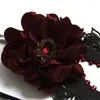 Party Supplies Women Black Felt Cloth Half Face Masquerade Mask With Red Rhinestone Flower Cosplay Costume Accessory Sexy Retro Eye Cover