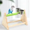 Outros suprimentos de pássaros Suporte de papagaio resistente madeira natural com copo de alimentação treinamento de brinquedo de lazer