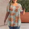 2023 Summer Women's T Shirts Fi Floral Pattern Shirt Round Neck Top Streetwear Loose Plus Size Pullover Casual Clothing TE D32P#