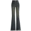 Högskallade jeans för kvinnors vår ny elastisk hög midja dubbelknapp Slim Fit Tassel Edge Micro Fleared Pants