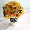 Flores decorativas artificial amarelo e laranja girassol ramo de flor falsa decoração de casamento casa pequeno buquê presente