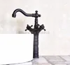 Grifos de lavabo de baño Grifos de lavabo de doble mango de bronce frotado con aceite negro Grifo mezclador Grifo giratorio Montado en cubierta WNF138