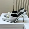 Slippers Spring And Autumn Pointed Leather Slim Heel Pearl Design Elegant High Sandals Sexy Party Dress Shoes