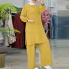 Ethnische Kleidung Zweiteilige Muslim-Sets Frauen Lose Tops Breite Beinhosen 2-teiliges Casual-Kaftan-Türkei-Set 2024 Ramadan Eid 2 Islam 5XL