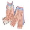 Hemkläder Kvinnors sommarpyjamas modeplädet Modala nattkläder för damer Bekväma ärmlösa beskurna byxor Set 2 stycken kläder