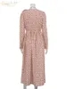 Casual Dresses ClaceVe Sexy Loose Print Women's Dress 2024 Fashion Deep V-ringen Långärmad midi Elegant High midja Slit Party