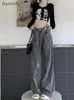 女子ジーンズドゥオモフY2K kpopグレーバギー女性ヴィンテージグランジヒッピー特大のデニムパンツ韓国スタイルのストリートウェアワイドレッグズボン